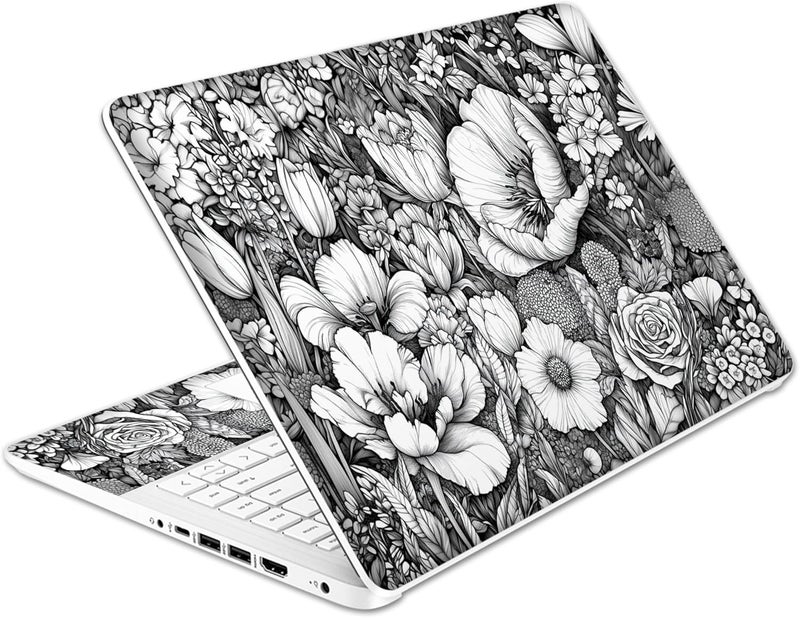 TracyArt Laptop Skin Decal HP 14" - Black White Botanical, Laptop Cover Sticker, No Cutting Required, No Bubble, Waterproof, Scratch Resistant - Including Wide Screen and Wrist Pad - Image 1